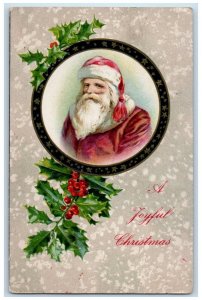 Christmas Santa Claus Holly Berries Winsch Back Embossed Los Angeles CA Postcard