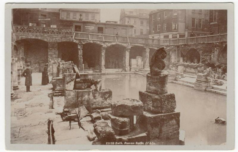 Somerset; Bath, Roman Baths 25135, Note Staff RP PPC, 1909, TO Miss Clark, Rigby