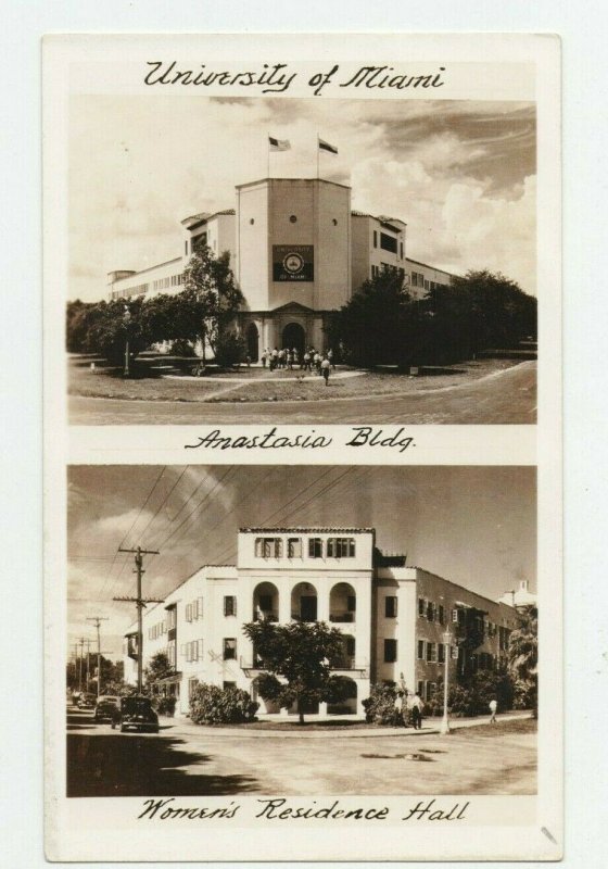 RPPC University of Miami  Anastasia Bldg and Women's Residence Vintage Postcard