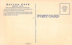 Provo Utah Sutton Cafe Color Linen Card Vintage Postcard U1784