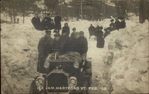 Hartford VT Ice Jam Car & People 1908 Real Photo Postcard