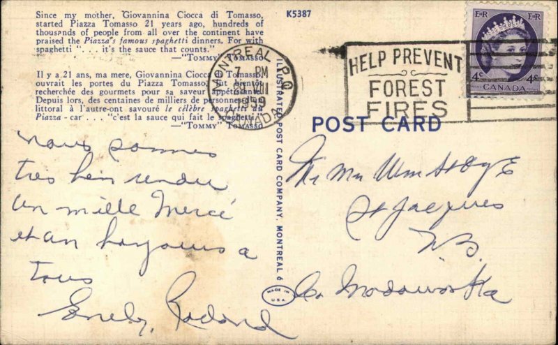 Montreal Quebec Restaurant Vintage Postcard