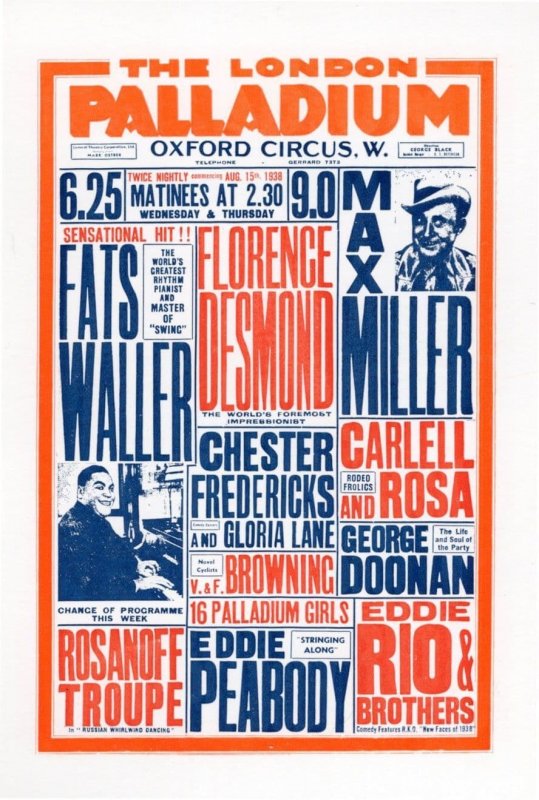 Max Miller Fats Waller Jazz Concert London Palladium Poster Postcard