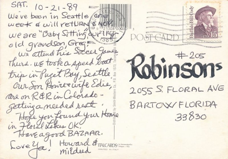 Greetings from Washington State - Seattle Sailing Mountains - pm 1989