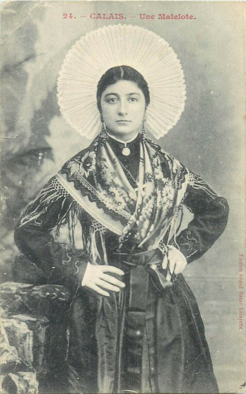 Cultures & ethnography France folk costume sailor woman type of Calais postcard 