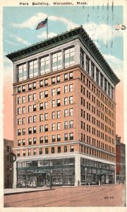 Vintage Postcard Park Building Corner Main Street Worcester Massachusetts MA