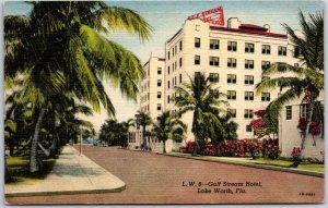 Gulf Stream Hotel Lake Worth Florida FL Palm Trees Outside View Postcard