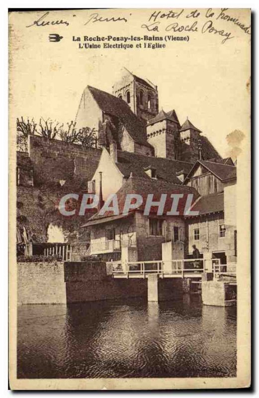 Old Postcard La Roche Posay Les Bains Vienna Electric Factory and the Church