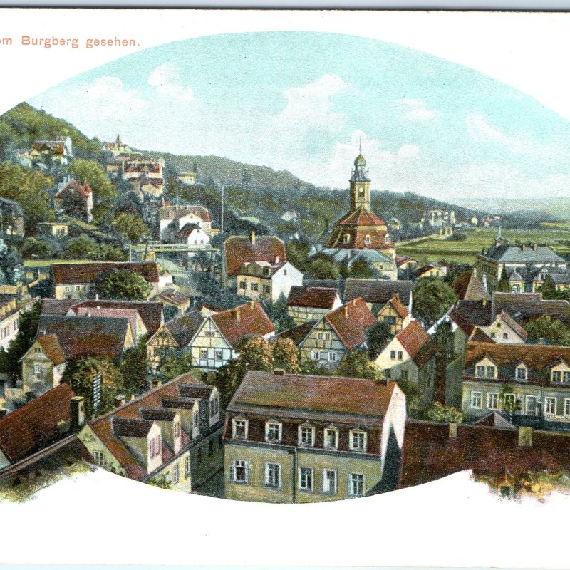 c1900s UDB Loschwitz Germany vom Burgberg View Church Tower Hillside Houses A370
