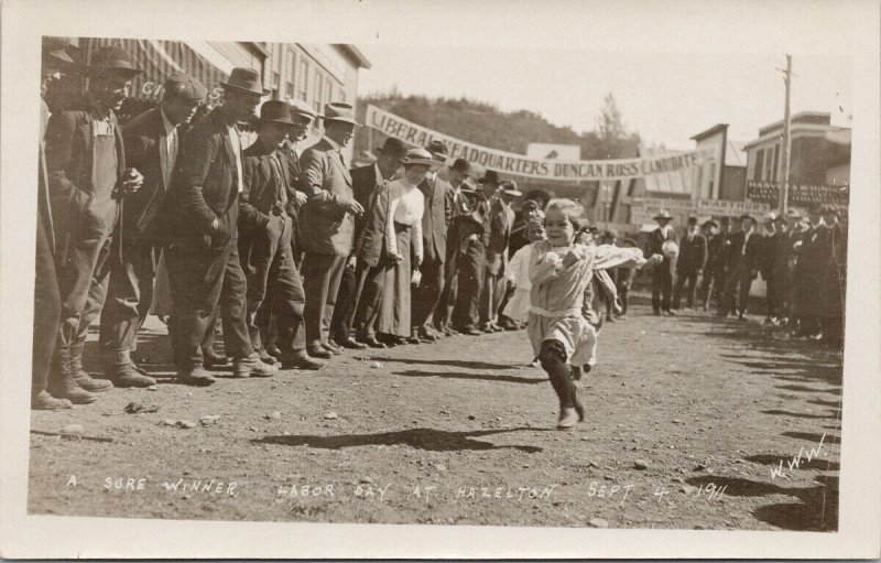 Hazelton BC Labour Day Celebrations 1911 Children Racing WWW RPPC Postcard G81