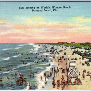 1938 Daytona Beach FL Atlantic Ocean Beach Surf Bathing Huge Crowd Swimming A228