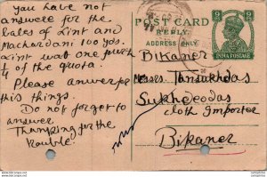 India Postal Stationery George VI 9p to Bikaner