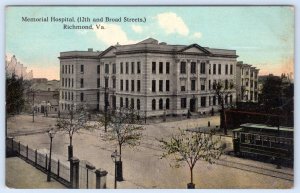 1910's RICHMOND VIRGINIA MEMORIAL HOSPITAL 12th & BROAD STREETS ANTIQUE POSTCARD