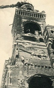 1914-16 WWI German Kirchturm unserer feindlichen Seite, Bomb Damaged Tower P21