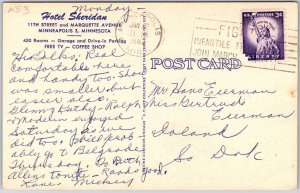 1962 Hotel Sheridan Minneapolis Minnesota MN Rooms Garage Posted Postcard