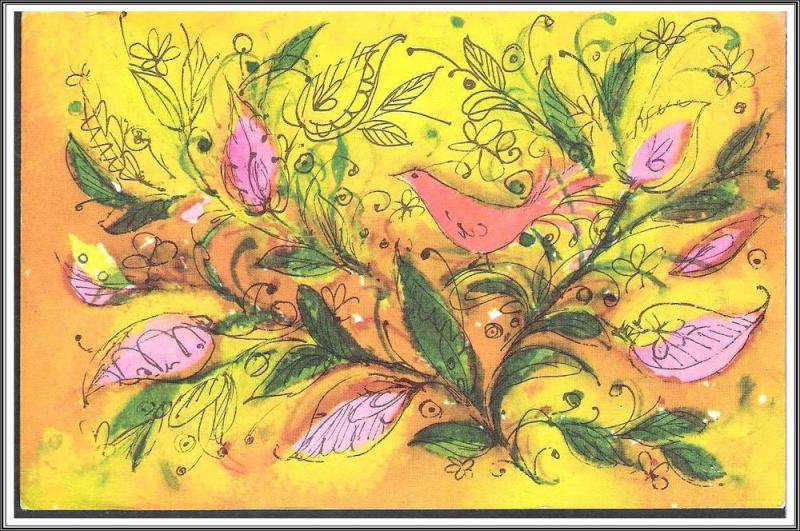 Flowers Birds Hallmark Postcard - (MX-049)