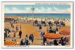 View Of Boardwalk And Beach Jones Beach Long Island New York NY Vintage Postcard