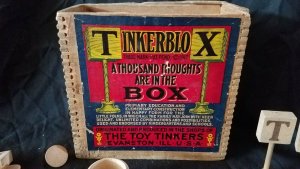 c1890 TINKERBLOX GAME Tinker Toys ADVERTISING Blocks WOODEN BOX Dove Tailed WOW!