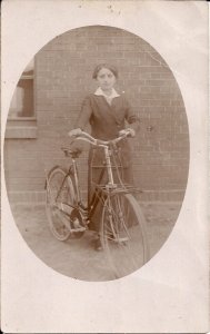 RPPC Young Woman with Bicycle, ca. 1910's, Germany