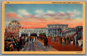 Postcard Coney Island NY c1936 Steeplechase Park Circus Flying Turns Amusement