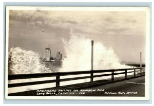 1910 RPPC Breakers Rolling on Rainbow Peir Long Beach, CA Real Photo Postcard G3 