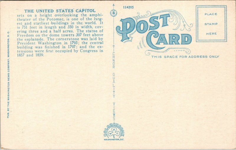 Vtg 1920s US Capitol in Winter Washington DC Unused Postcard