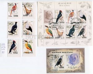 266488 KOREA 1992 used stamps set+2S/S BIRDS