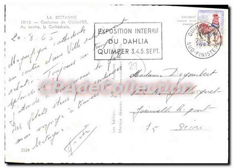 Modern Postcard Quimper costume At the Center La Cathedrale