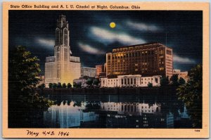 Columbus Ohio OH, State Office Building and A.I.U. Citadel, Vintage Postcard