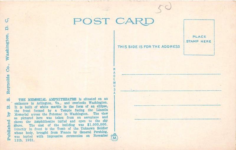 C37/ Arlington Virginia Va Postcard c1910 Arlington Memorial Amphitheatre