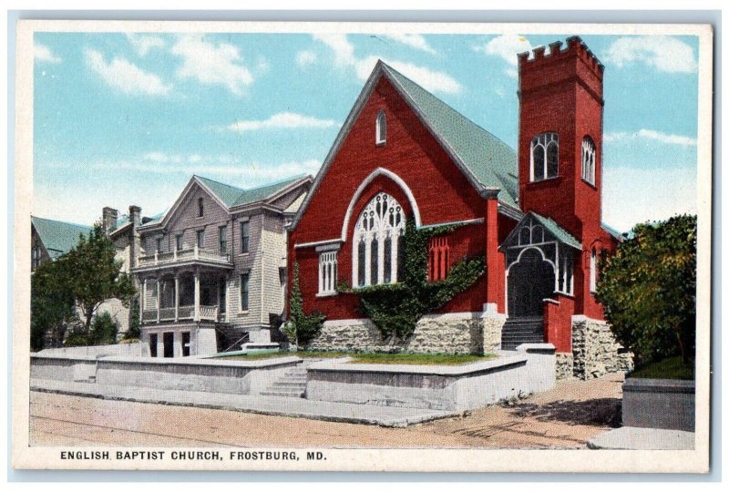 1910 Exterior View English Baptist Church Building Frostburg MD Antique Postcard