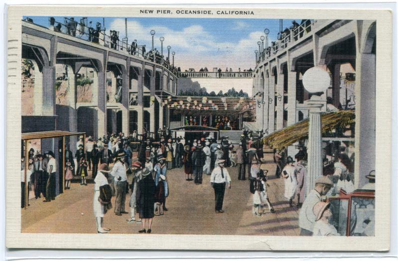 New Pier Crowd Oceanside San Diego California 1942 postcard