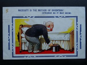 DRUNK GENT GETTING INTO BED c1930s Bamforth Comic Postcard 4609