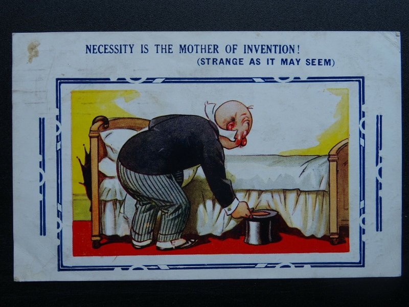 DRUNK GENT GETTING INTO BED c1930s Bamforth Comic Postcard 4609