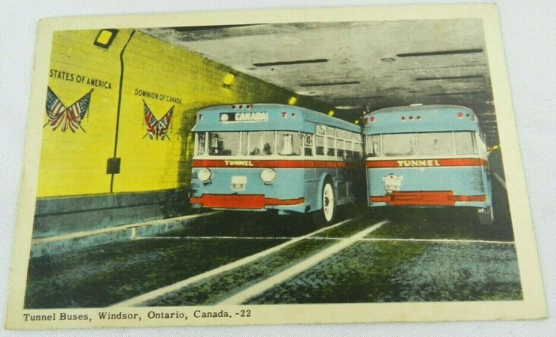 Vintage 1953 Tunnel Buses Windsor Tunnel Windsor Ontario Cn Postcard Canada