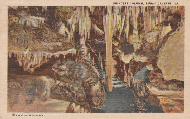 Princess Column in Luray Caverns VA, Virginia - pm 1952 - Linen