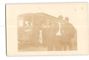 People Boarding Trolley Faded RPPC Real Photo 1907-1918 Unknown Location