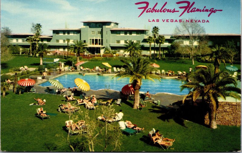 Vtg 1950s View of Grounds Pool Flamingo Hotel Las Vegas Nevada NV Postcard