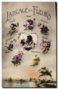 Old Postcard Fancy Language of Flowers Woman