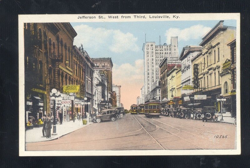 LOUISVILLE KENTUCKY DOWNTOWN JEFFERSON STREET SCENE VINTAGE POSTCARD