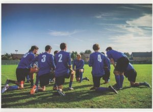 German Small Village Town Football Team & Coach Teamtalk Postcard