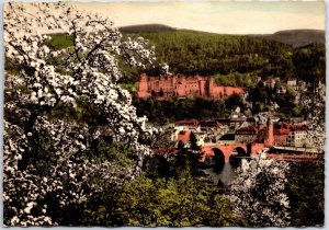 VINTAGE CONTINENTAL SIZED POSTCARD VIEW OF HEIDELBERG CASTLE AND RIVER GERMANY
