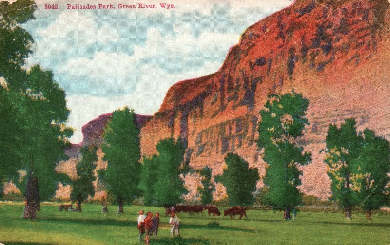 Vintage Postcard Palisades Park Pastoral Grounds Green River Wyoming WY