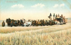 Harvesting Scene Harvester pulled by Many Horses, Spokane Postcard Co. c1907