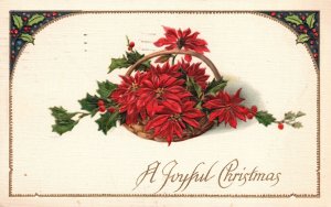 Vintage Postcard 1923 A Joyful Christmas Xmas Greetings Card Poinsettia Flowers