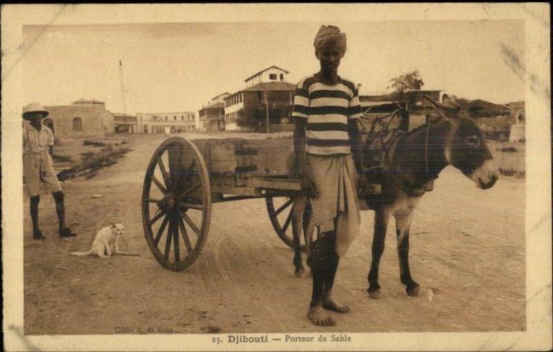 Djibouti - Young Man w/ Burro Porteur de Sable Ethnic Costume Postcard