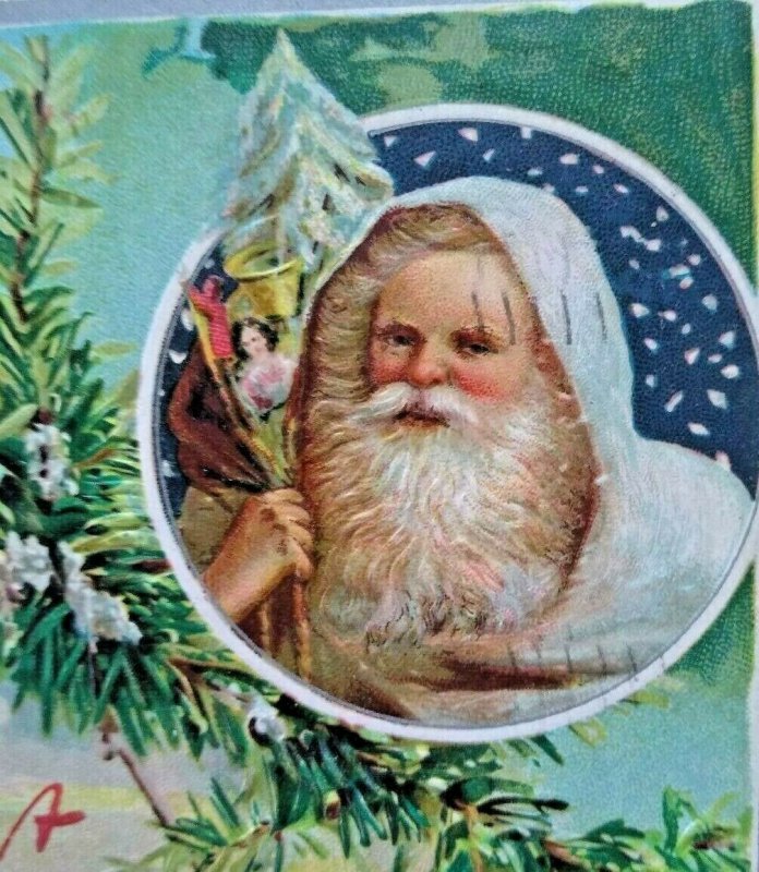 Santa White Coat Christmas Postcard Tucks Original 136 Embossed 1910 Vintage