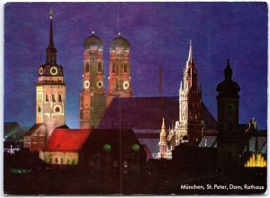 VINTAGE POSTCARD CONTINENTAL SIZE CATHEDRAL AND ST. PETER CHURCH MUNICH GERMANY