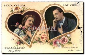 Postcard Old Couple Fancy Hearts