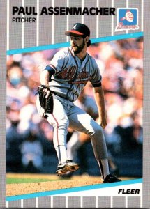 1989 Fleer Baseball Card Paul Assenmacher Pitcher Atlanta Braves sun0669
